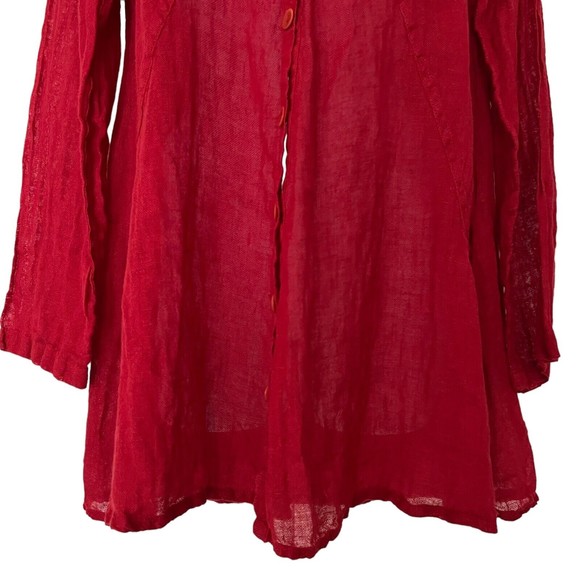 Flax Button Front Tunic Swing Top Red Linen Long Sleeve Lagenlook Womens Small - Picture 5 of 14